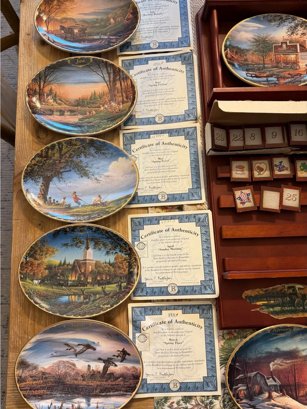 Terry Redlin Seasons to Remember Perpetual Calendar Complete 12 Plates Tiles COA
